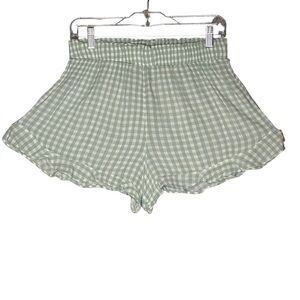 Hippie Rose High Waist Green Checkered Rayon Shorts Medium